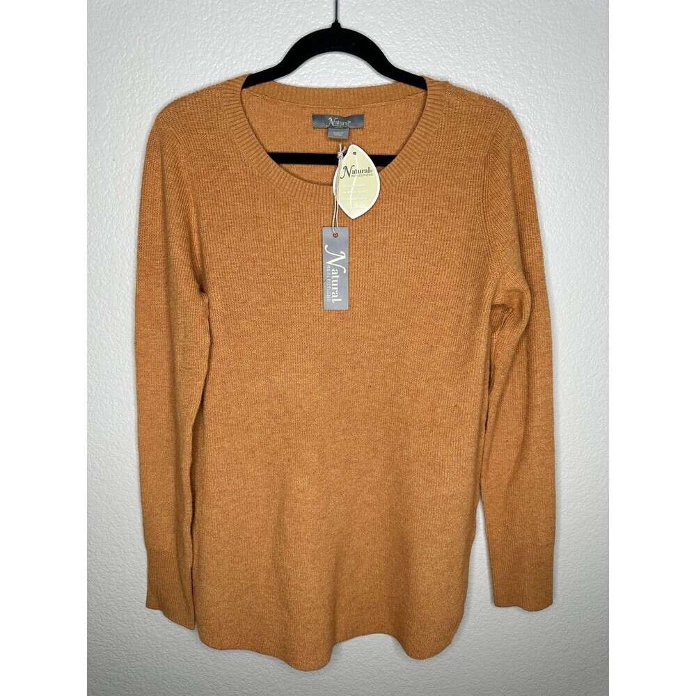Natural Reflections Sweater Womens Small Camel Rib Knit Crewneck Long Sleeve